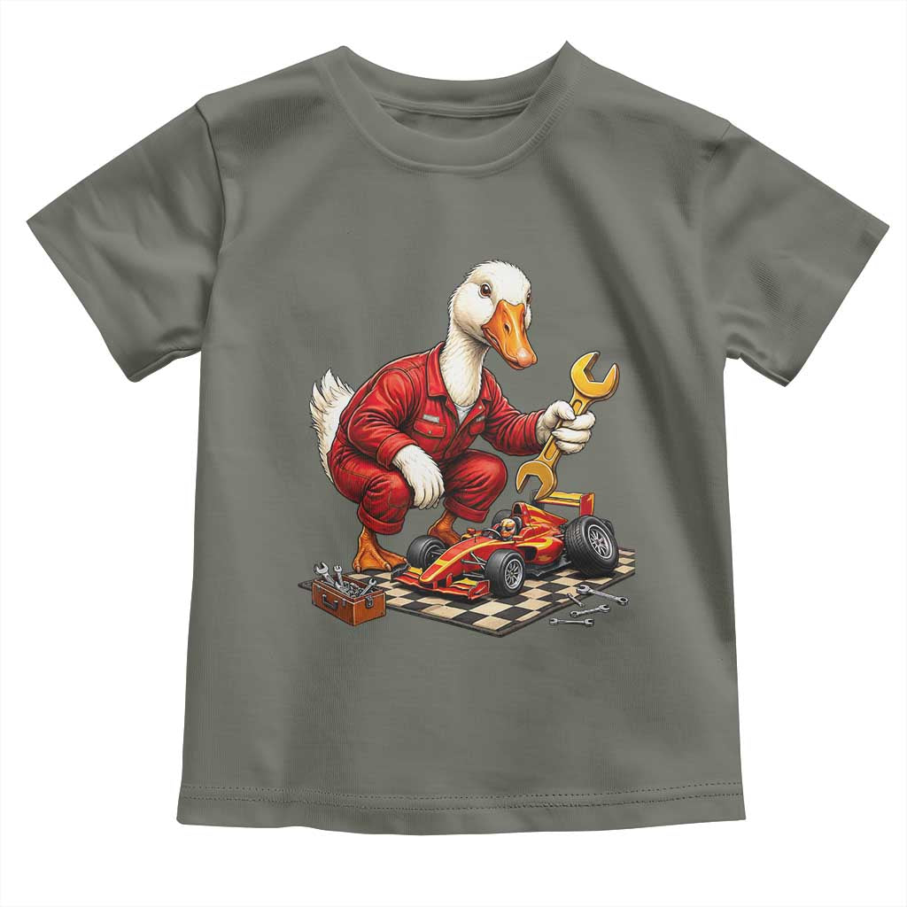 Funny Duck Mechanic Race Car Pit Crew Toddler T Shirt Motorsports Enthusiast Auto Repair