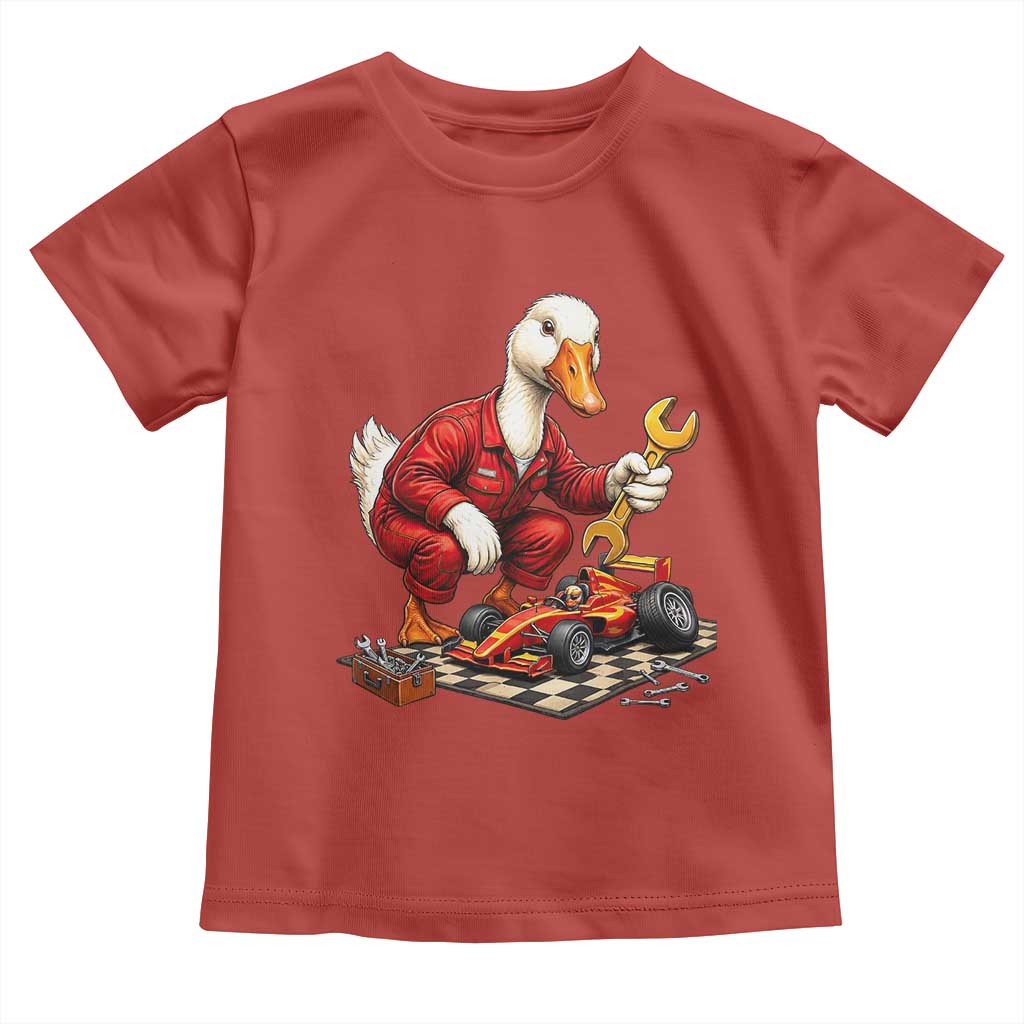 Funny Duck Mechanic Race Car Pit Crew Toddler T Shirt Motorsports Enthusiast Auto Repair
