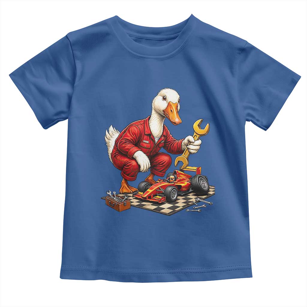 Funny Duck Mechanic Race Car Pit Crew Toddler T Shirt Motorsports Enthusiast Auto Repair