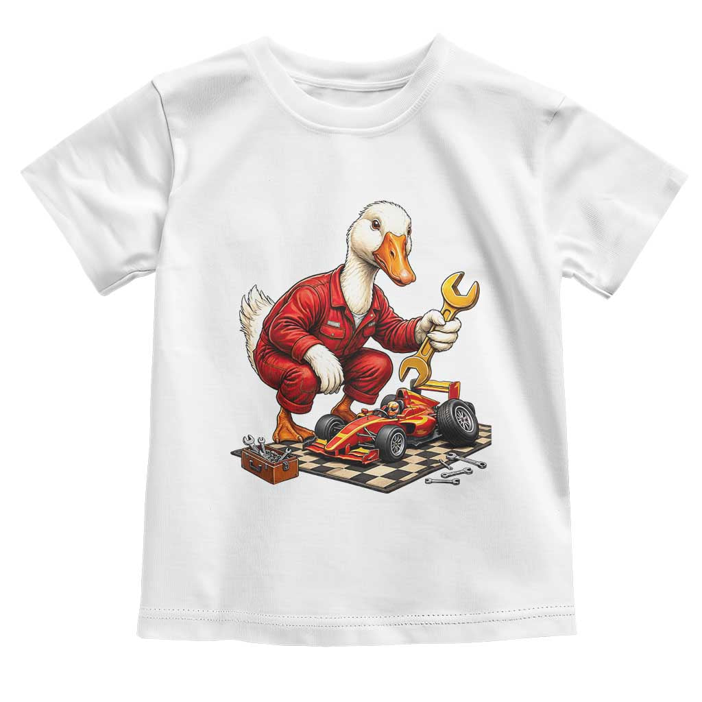 Funny Duck Mechanic Race Car Pit Crew Toddler T Shirt Motorsports Enthusiast Auto Repair TS02 White Print Your Wear