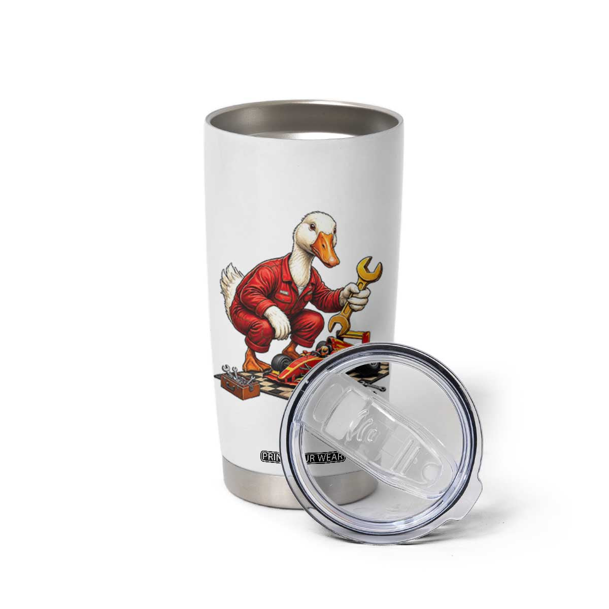 Funny Duck Mechanic Race Car Pit Crew Tumbler Cup Motorsports Enthusiast Auto Repair