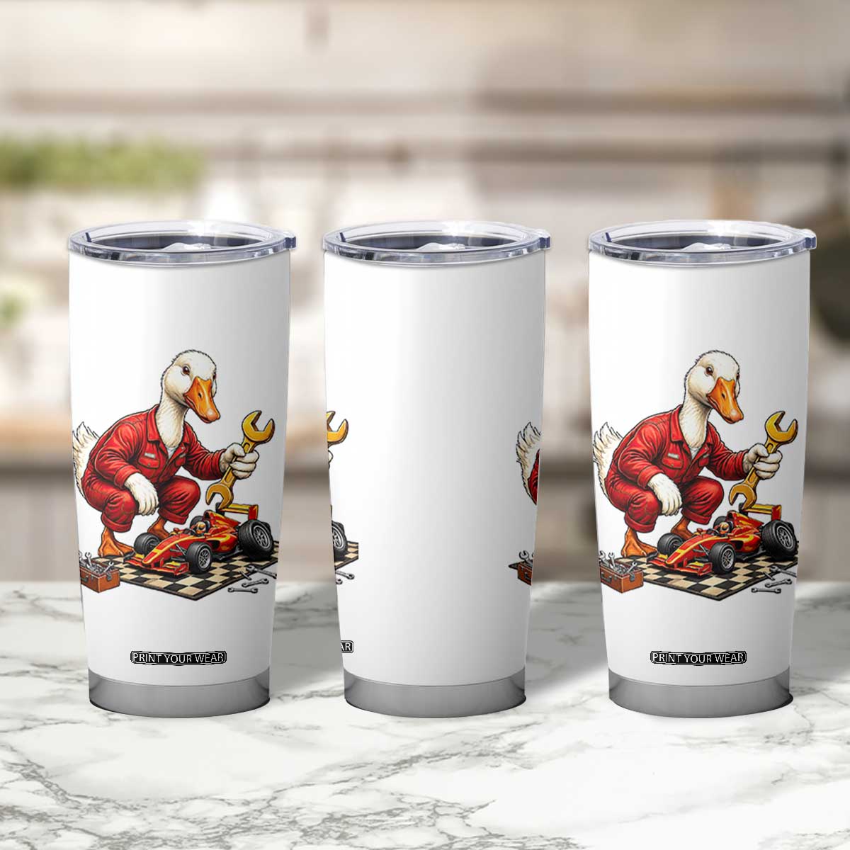 Funny Duck Mechanic Race Car Pit Crew Tumbler Cup Motorsports Enthusiast Auto Repair