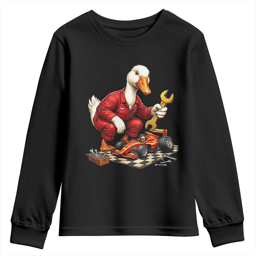 Funny Duck Mechanic Race Car Pit Crew Youth Sweatshirt Motorsports Enthusiast Auto Repair