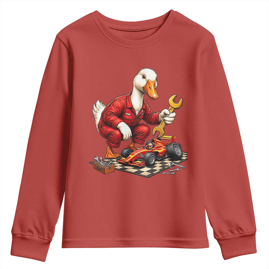 Funny Duck Mechanic Race Car Pit Crew Youth Sweatshirt Motorsports Enthusiast Auto Repair
