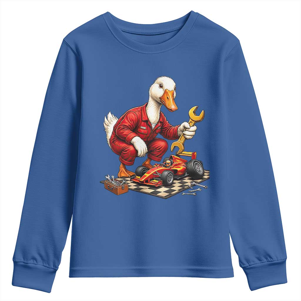 Funny Duck Mechanic Race Car Pit Crew Youth Sweatshirt Motorsports Enthusiast Auto Repair