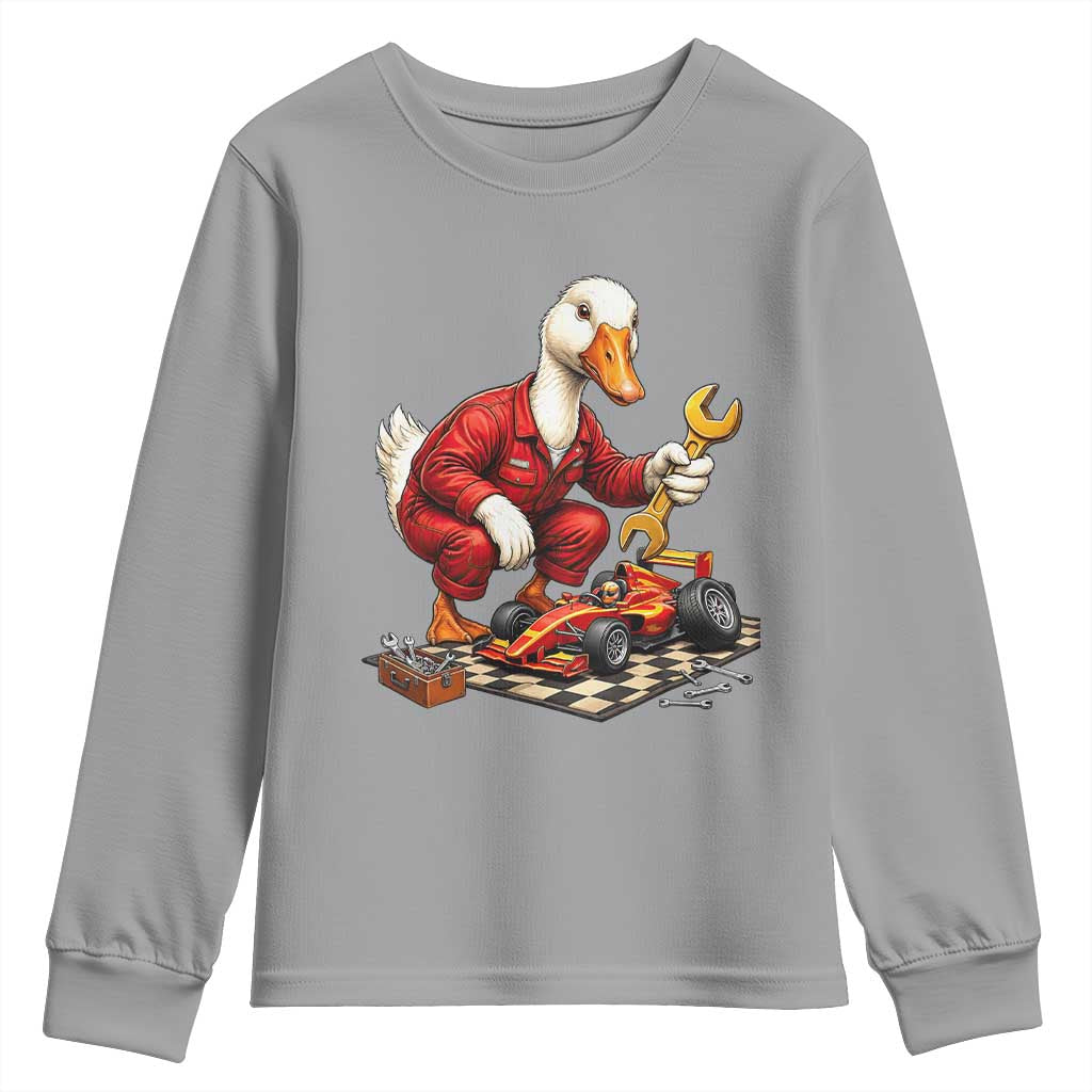 Funny Duck Mechanic Race Car Pit Crew Youth Sweatshirt Motorsports Enthusiast Auto Repair