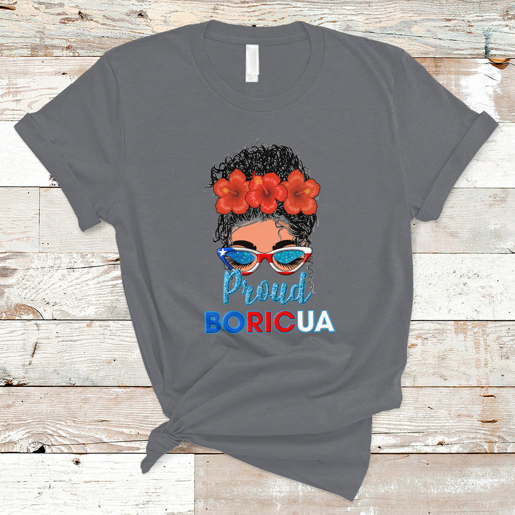 Proud Boricua Puerto Rico Flag Messy Bun Puerto Rican Women T Shirt TS02 Charcoal Printyourwear