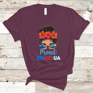 Proud Boricua Puerto Rico Flag Messy Bun Puerto Rican Women T Shirt TS02 Maroon Printyourwear