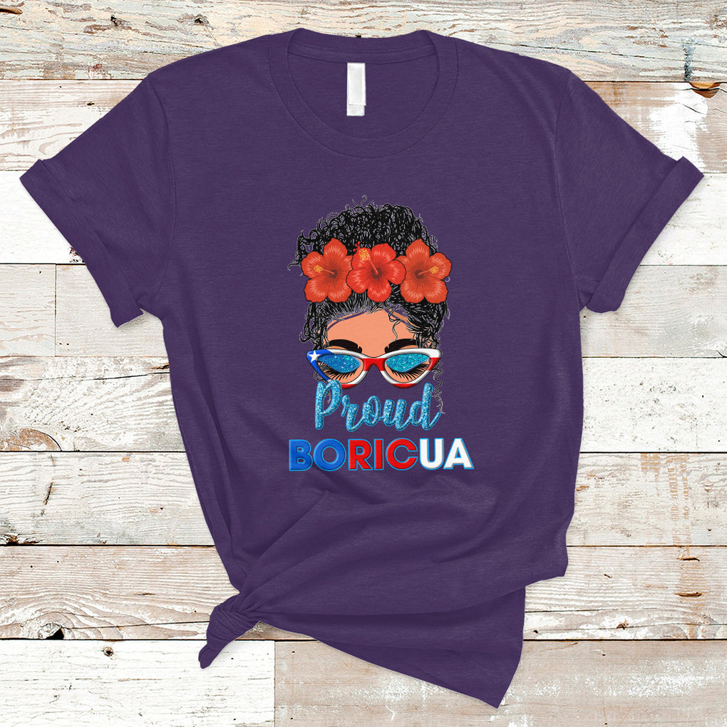Proud Boricua Puerto Rico Flag Messy Bun Puerto Rican Women T Shirt TS02 Purple Printyourwear