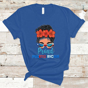 Proud Puerto Rican Women Puerto Rico Flag Messy Bun Boricua T Shirt TS02 Royal Blue Printyourwear
