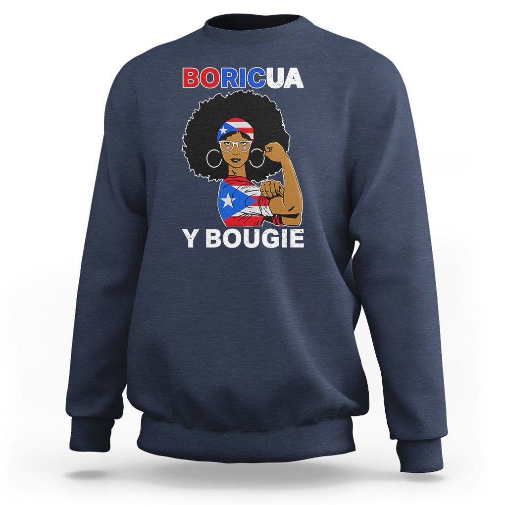 Puerto Rico Sweatshirt Puerto Rican Flag Women Boricua Bougie Hispanic Heritage Month TS02 Navy Printyourwear