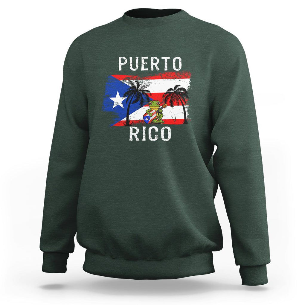 Puerto Rico Flag Spirit Animal Coqui Frog Puerto Rican Boricua Sweatshirt TS02 Dark Forest Green Printyourwear