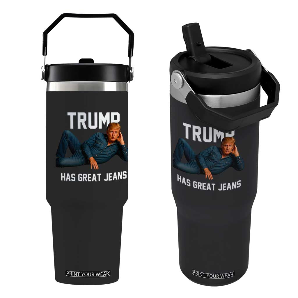 Funny Trump Has Great Jeans Flip Straw Tumbler Model Posing Parody Denim TS02 One Size: 30 oz Black Print Your Wear