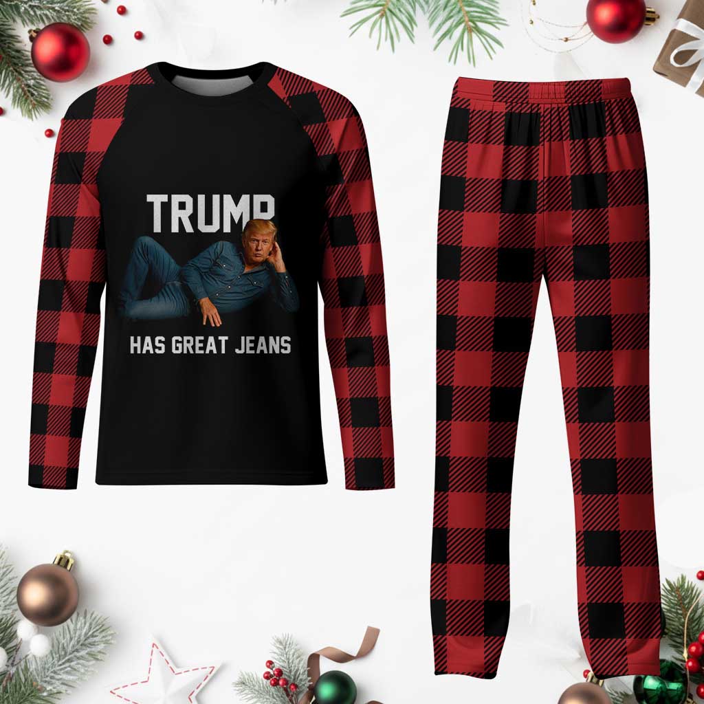 Funny Trump Has Great Jeans Plaid Pajama Set Model Posing Parody Denim TS02 Buffalo Plaid Print Your Wear