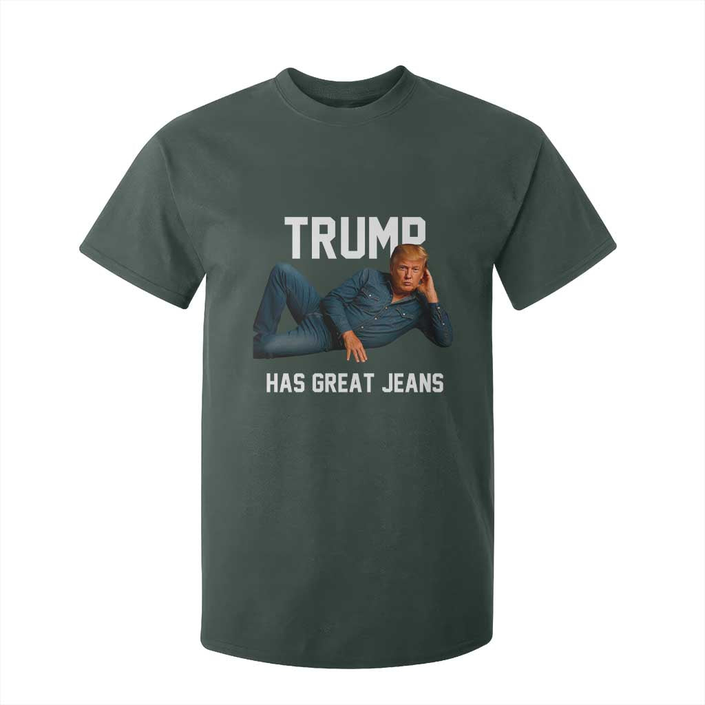 Funny Trump Has Great Jeans T Shirt For Kid Model Posing Parody Denim TS02 Dark Forest Green Print Your Wear