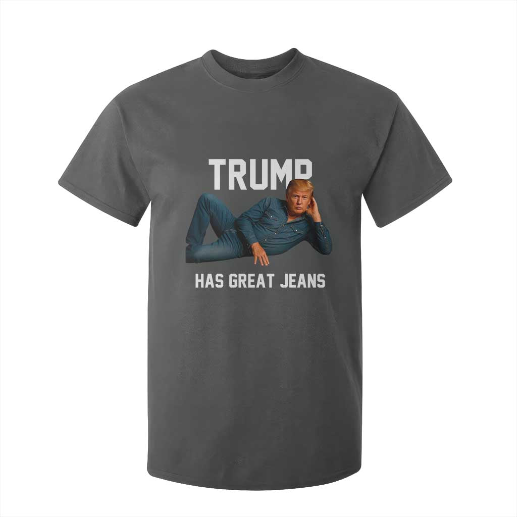 Funny Trump Has Great Jeans T Shirt For Kid Model Posing Parody Denim TS02 Dark Heather Print Your Wear
