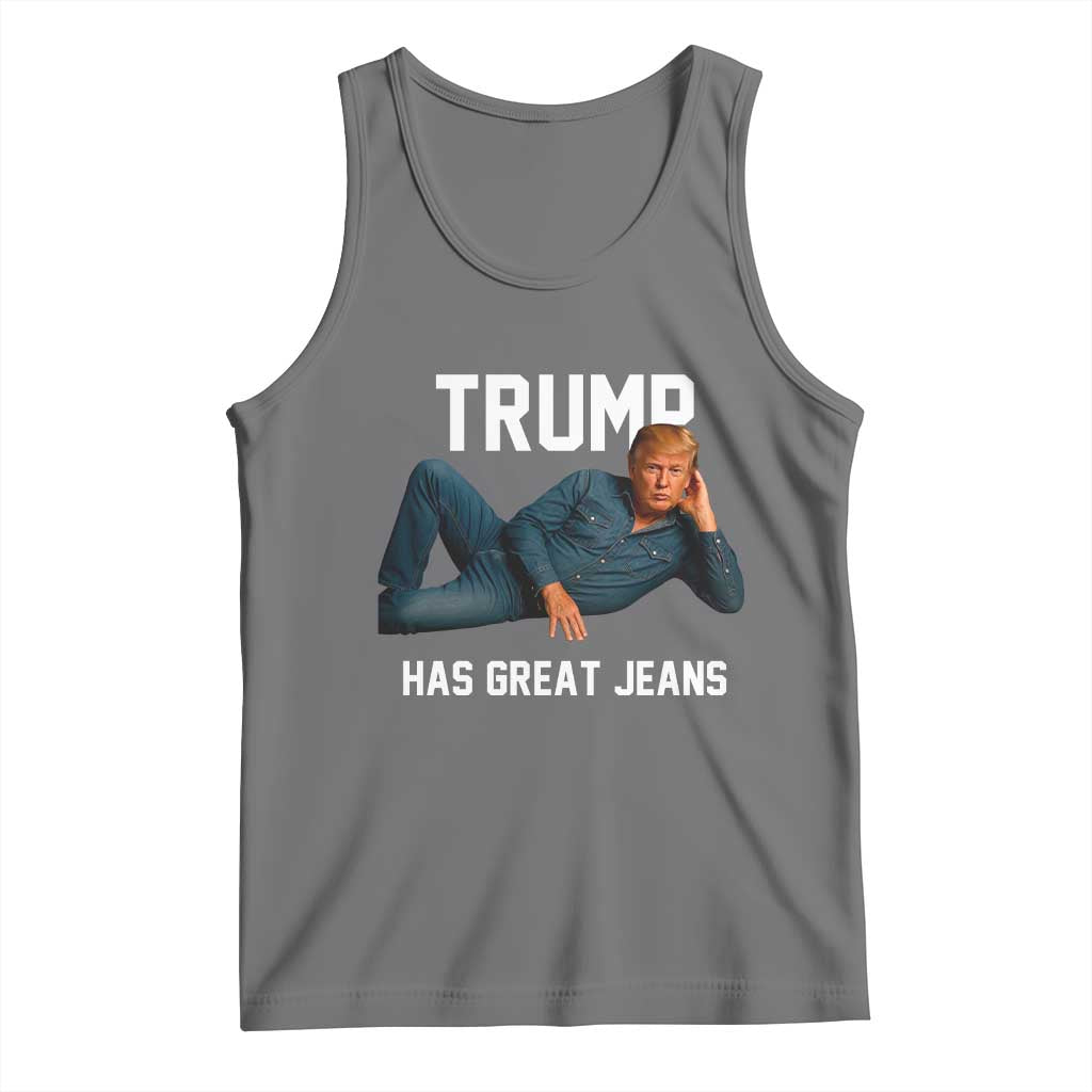 Funny Trump Has Great Jeans Tank Top Model Posing Parody Denim TS02 Black Heather Print Your Wear