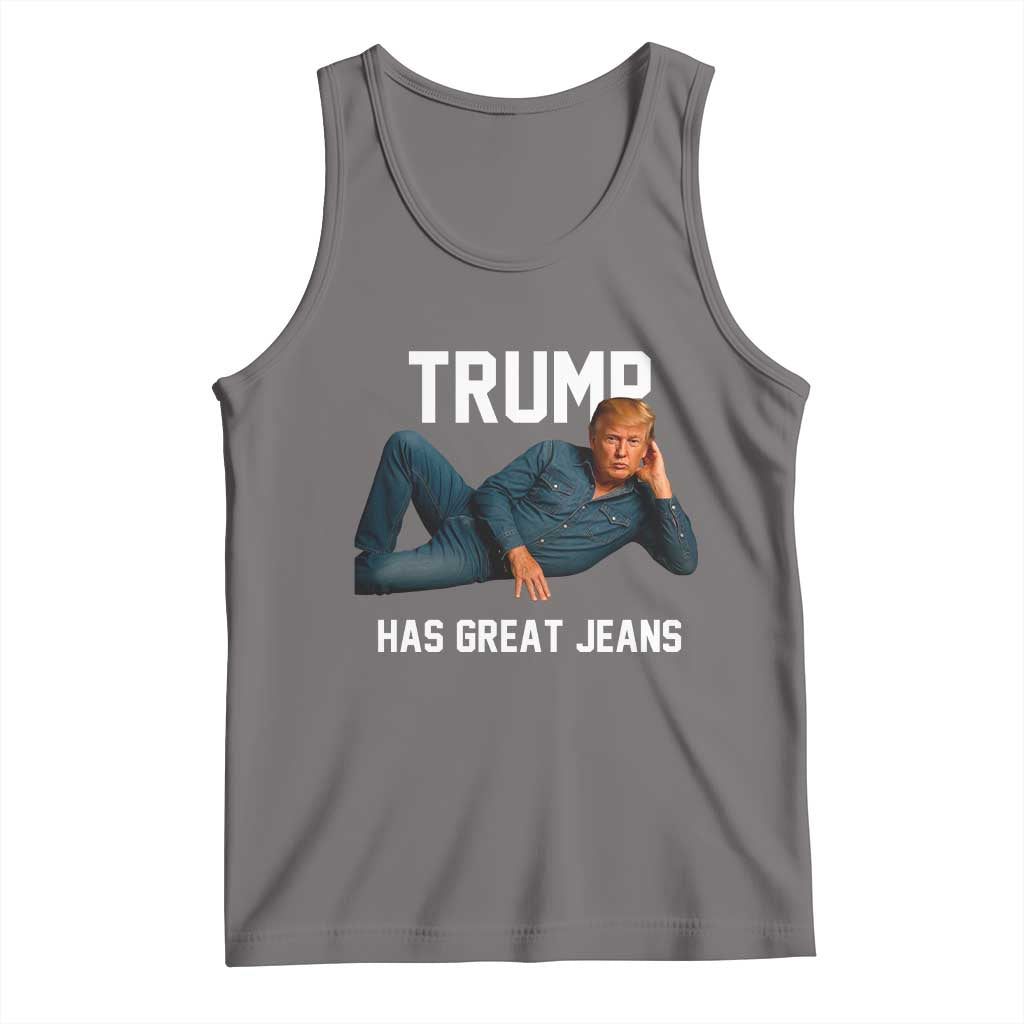 Funny Trump Has Great Jeans Tank Top Model Posing Parody Denim TS02 Deep Heather Print Your Wear