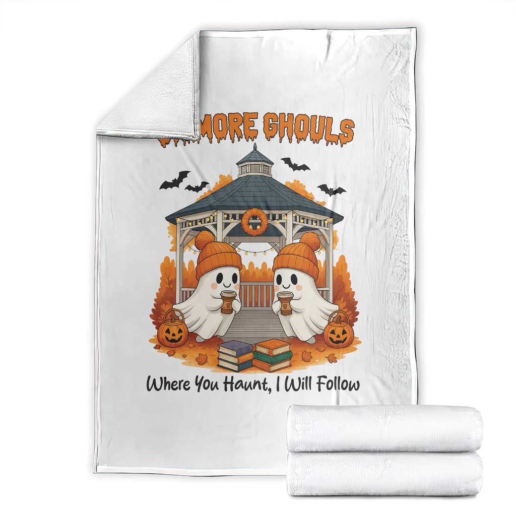 Cute Gilmore Ghouls Halloween Ghost Throw Blanket Cozy Fall Aesthetic with Pumpkin Spice and Books TS02 White Print Your Wear