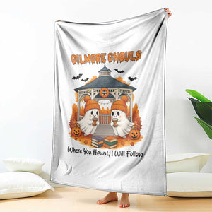 Cute Gilmore Ghouls Halloween Ghost Throw Blanket Cozy Fall Aesthetic with Pumpkin Spice and Books TS02 Print Your Wear
