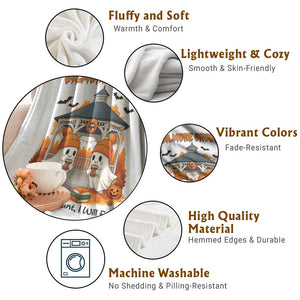 Cute Gilmore Ghouls Halloween Ghost Throw Blanket Cozy Fall Aesthetic with Pumpkin Spice and Books TS02 Print Your Wear