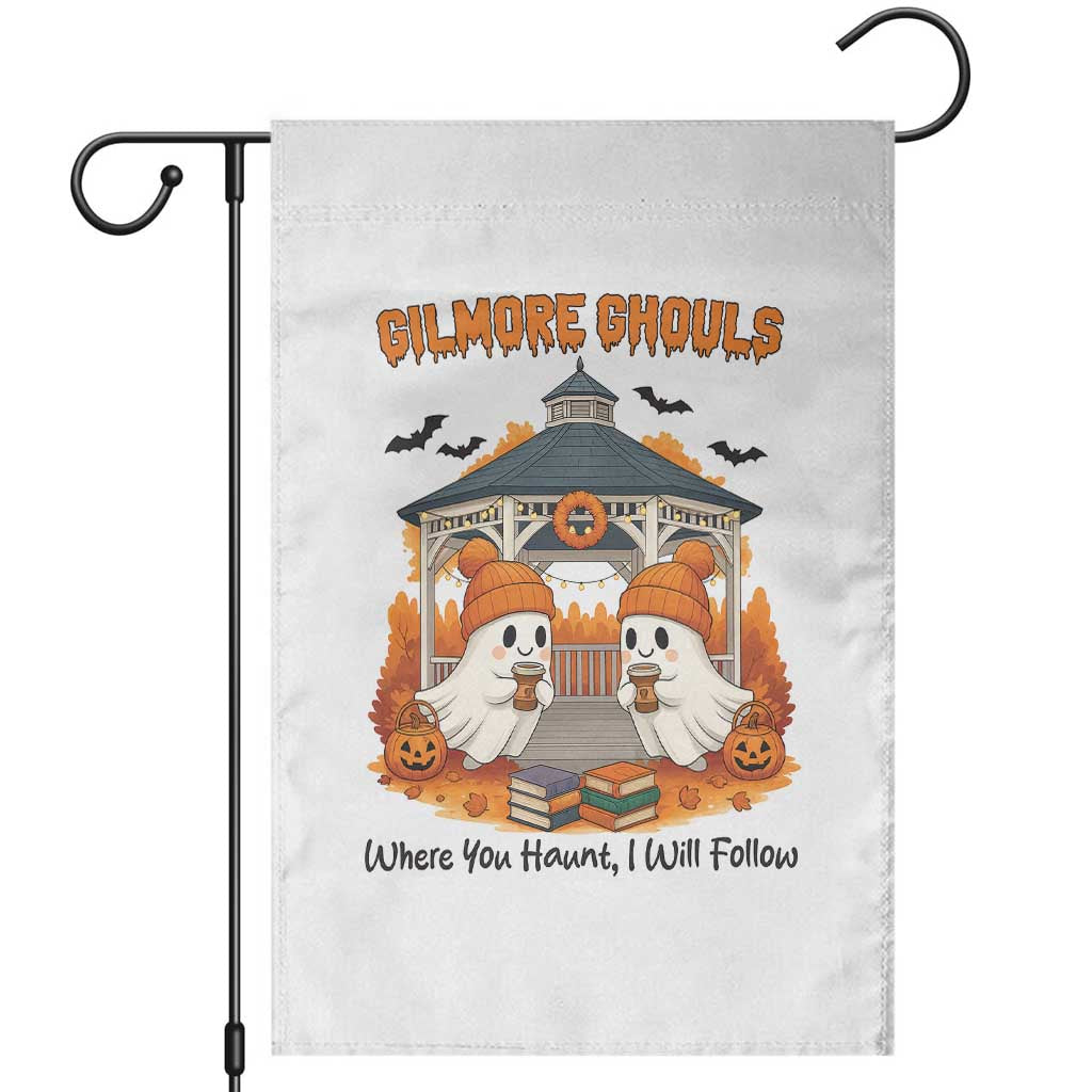 Cute Gilmore Ghouls Halloween Ghost Garden Flag Cozy Fall Aesthetic with Pumpkin Spice and Books TS02 White Print Your Wear