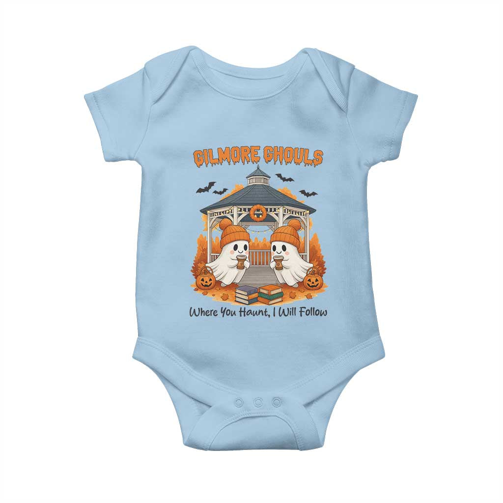 Cute Gilmore Ghouls Halloween Ghost Baby Onesie Cozy Fall Aesthetic with Pumpkin Spice and Books TS02 Light Blue Print Your Wear