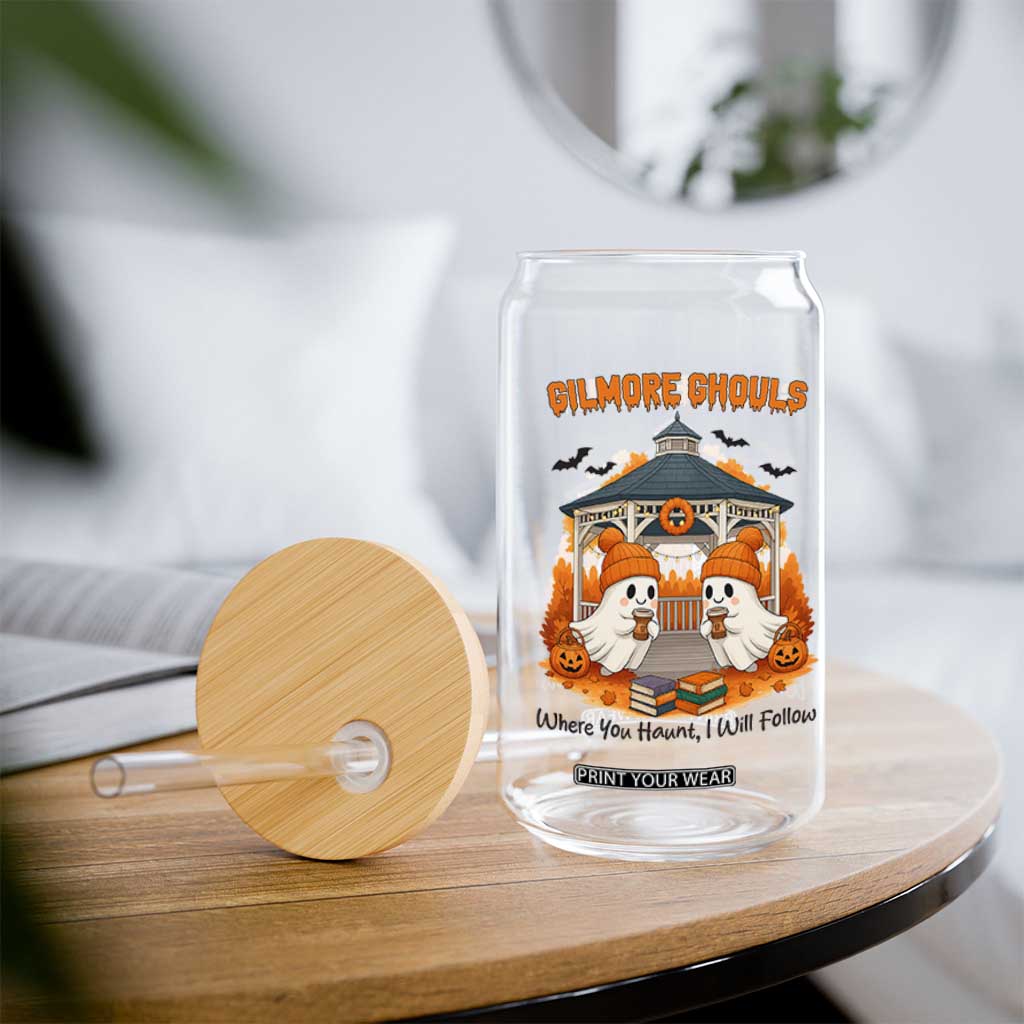 Cute Gilmore Ghouls Halloween Ghost Glass Can Cozy Fall Aesthetic with Pumpkin Spice and Books TS02 Print Your Wear