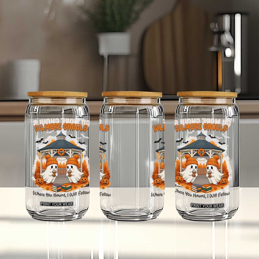 Cute Gilmore Ghouls Halloween Ghost Glass Can Cozy Fall Aesthetic with Pumpkin Spice and Books TS02 Print Your Wear