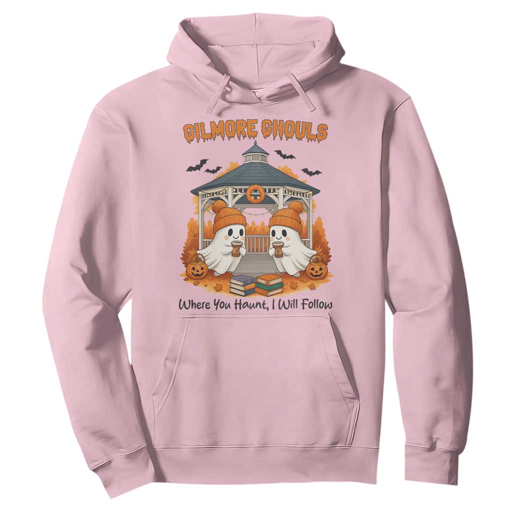 Cute Gilmore Ghouls Halloween Ghost Hoodie Cozy Fall Aesthetic with Pumpkin Spice and Books TS02 Light Pink Print Your Wear