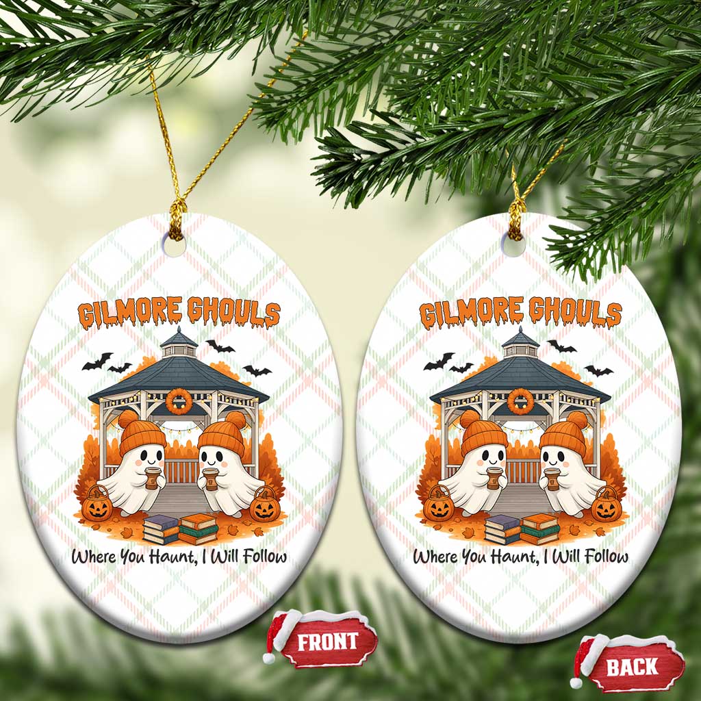Cute Gilmore Ghouls Halloween Ghost Ceramic Ornament Cozy Fall Aesthetic with Pumpkin Spice and Books TS02 Print Your Wear