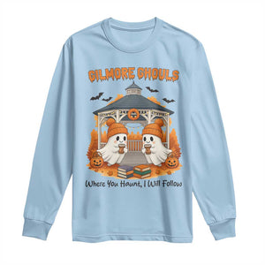 Cute Gilmore Ghouls Halloween Ghost Long Sleeve Shirt Cozy Fall Aesthetic with Pumpkin Spice and Books TS02 Light Blue Print Your Wear
