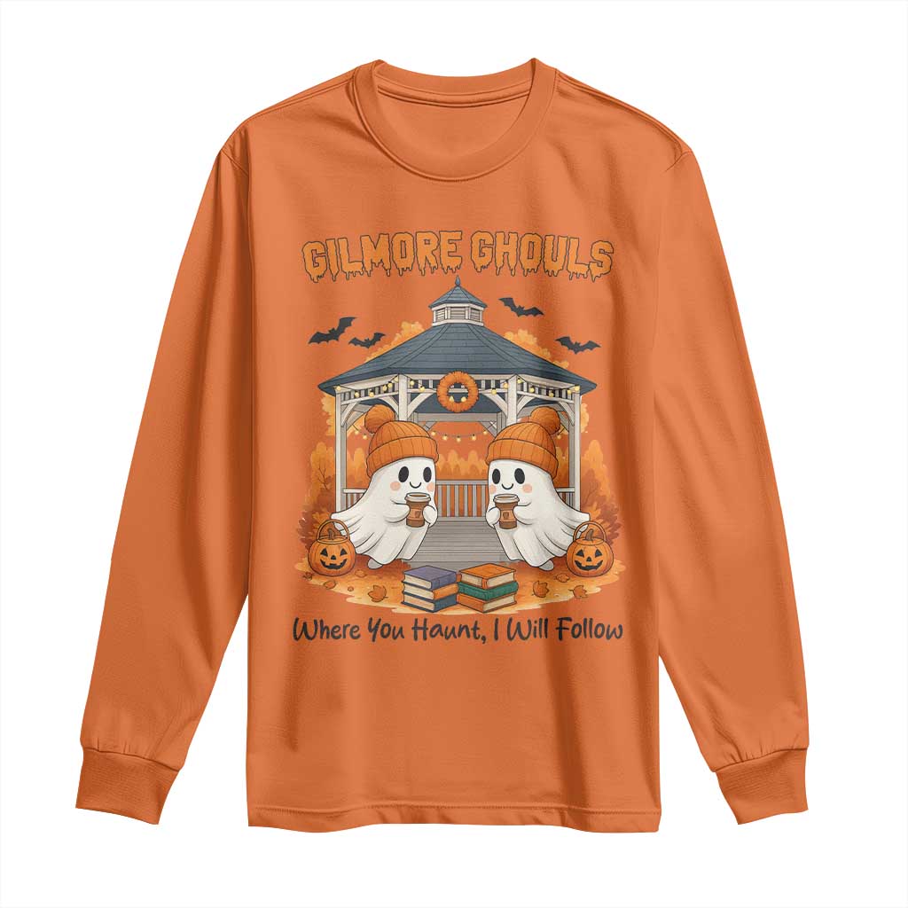 Cute Gilmore Ghouls Halloween Ghost Long Sleeve Shirt Cozy Fall Aesthetic with Pumpkin Spice and Books TS02 Orange Print Your Wear