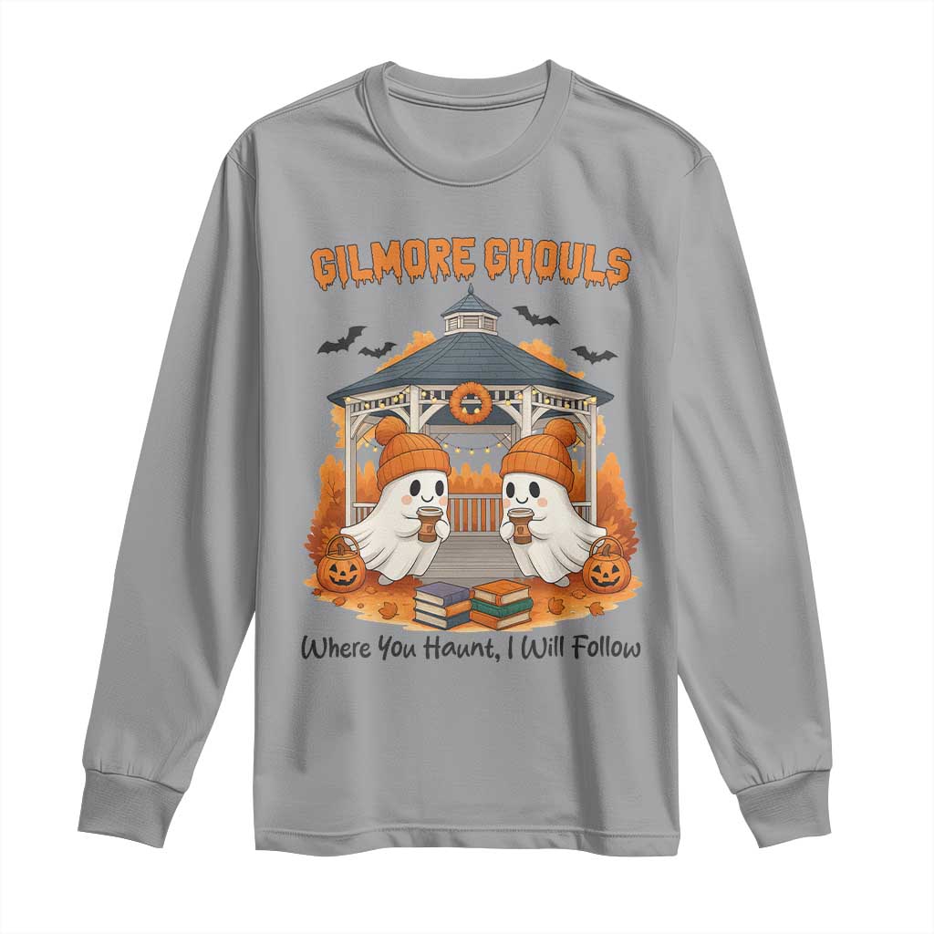 Cute Gilmore Ghouls Halloween Ghost Long Sleeve Shirt Cozy Fall Aesthetic with Pumpkin Spice and Books TS02 Sport Gray Print Your Wear