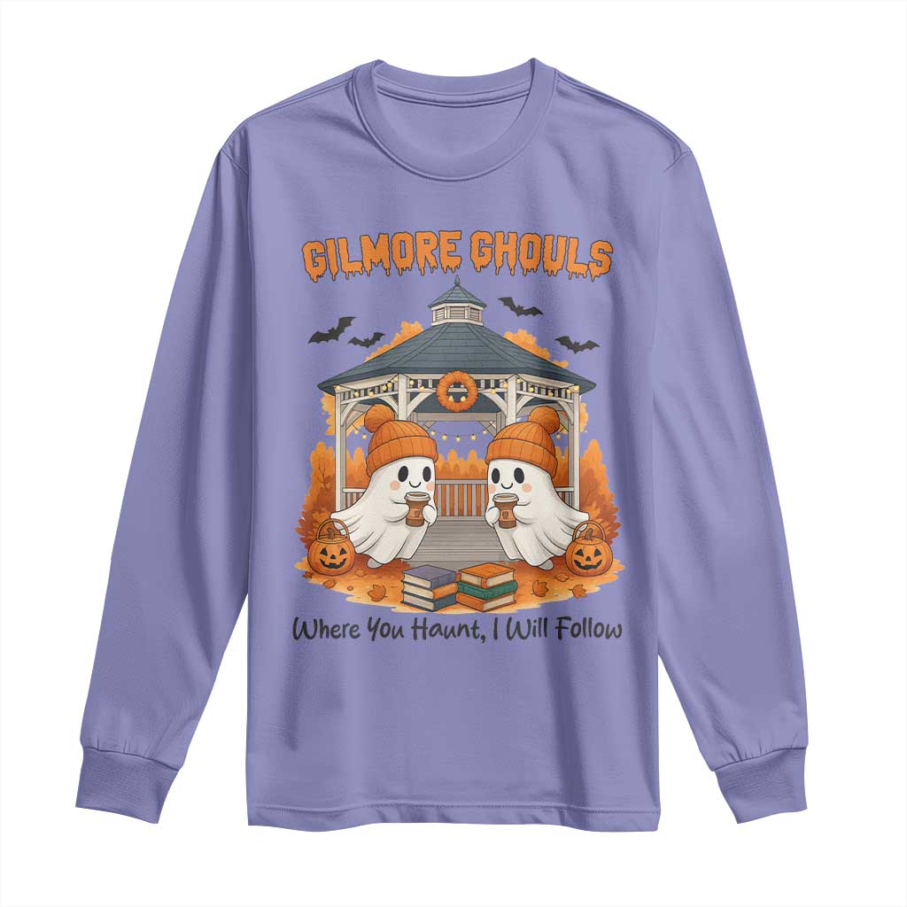 Cute Gilmore Ghouls Halloween Ghost Long Sleeve Shirt Cozy Fall Aesthetic with Pumpkin Spice and Books TS02 Violet Print Your Wear