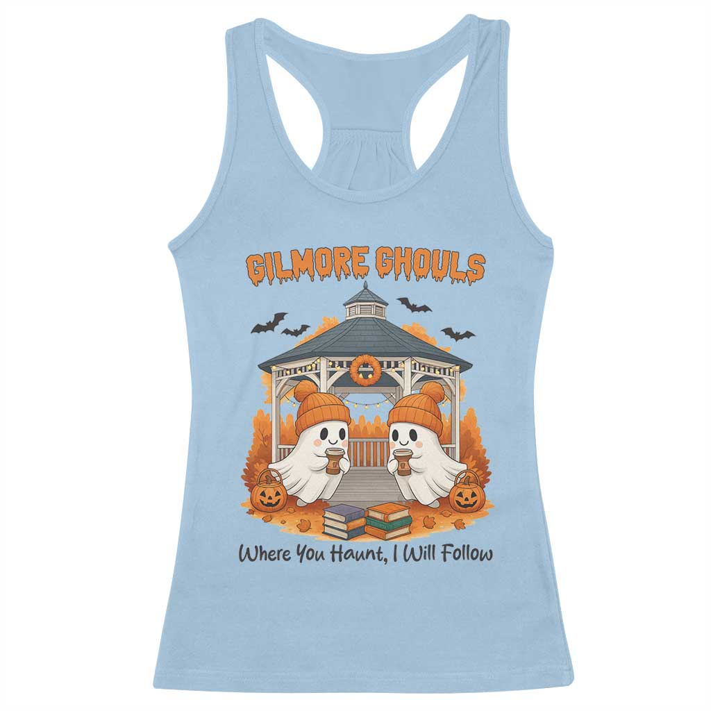 Cute Gilmore Ghouls Halloween Ghost Racerback Tank Top Cozy Fall Aesthetic with Pumpkin Spice and Books TS02 Light Blue Print Your Wear