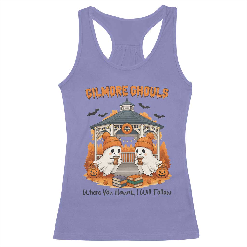 Cute Gilmore Ghouls Halloween Ghost Racerback Tank Top Cozy Fall Aesthetic with Pumpkin Spice and Books TS02 Violet Print Your Wear