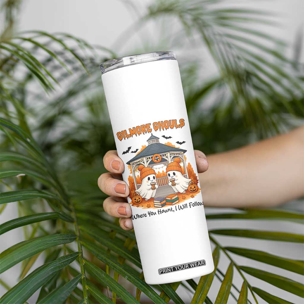 Cute Gilmore Ghouls Halloween Ghost Skinny Tumbler Cozy Fall Aesthetic with Pumpkin Spice and Books TS02 Print Your Wear