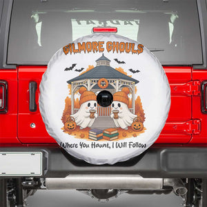 Cute Gilmore Ghouls Halloween Ghost Spare Tire Cover Cozy Fall Aesthetic with Pumpkin Spice and Books TS02 White Print Your Wear