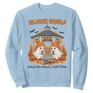 Cute Gilmore Ghouls Halloween Ghost Sweatshirt Cozy Fall Aesthetic with Pumpkin Spice and Books TS02 Light Blue Print Your Wear