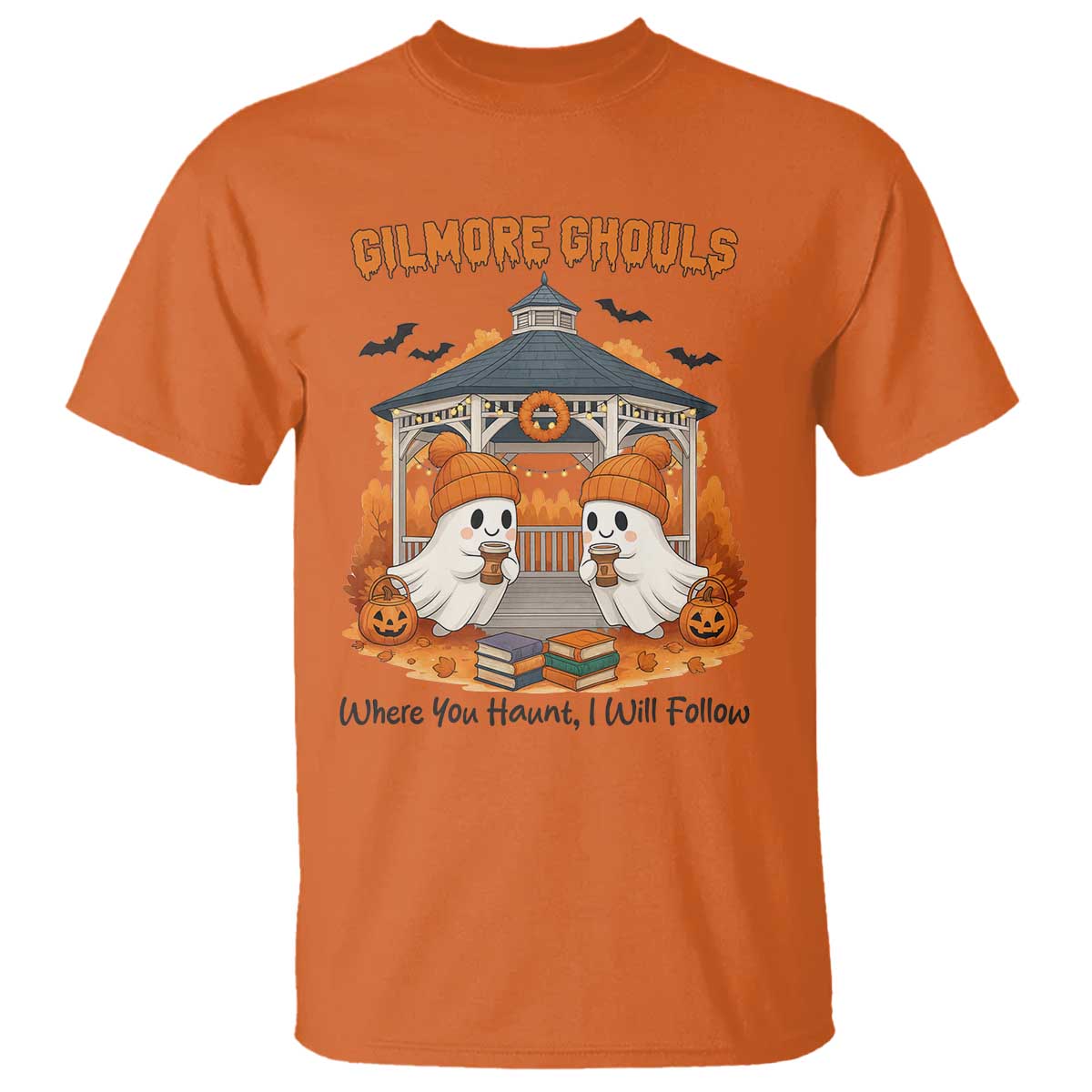 Cute Gilmore Ghouls Halloween Ghost T Shirt Cozy Fall Aesthetic with Pumpkin Spice and Books TS02 Orange Print Your Wear
