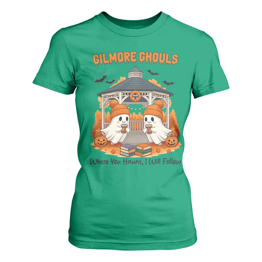 Cute Gilmore Ghouls Halloween Ghost T Shirt For Women Cozy Fall Aesthetic with Pumpkin Spice and Books TS02 Irish Green Print Your Wear
