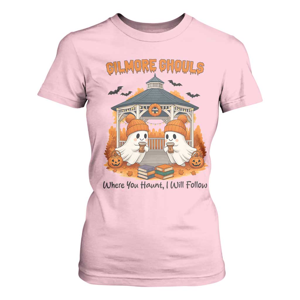 Cute Gilmore Ghouls Halloween Ghost T Shirt For Women Cozy Fall Aesthetic with Pumpkin Spice and Books TS02 Light Pink Print Your Wear