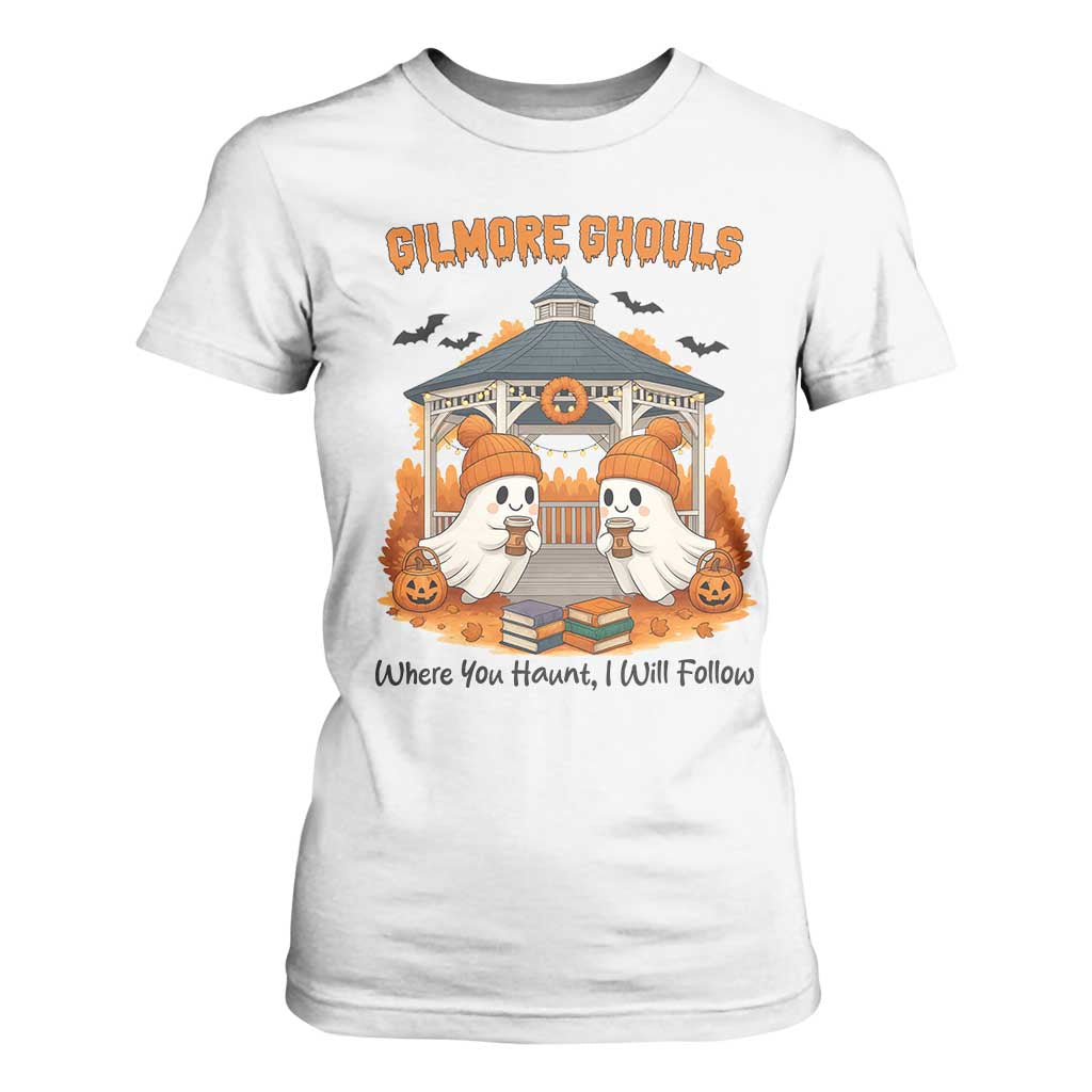 Cute Gilmore Ghouls Halloween Ghost T Shirt For Women Cozy Fall Aesthetic with Pumpkin Spice and Books TS02 White Print Your Wear