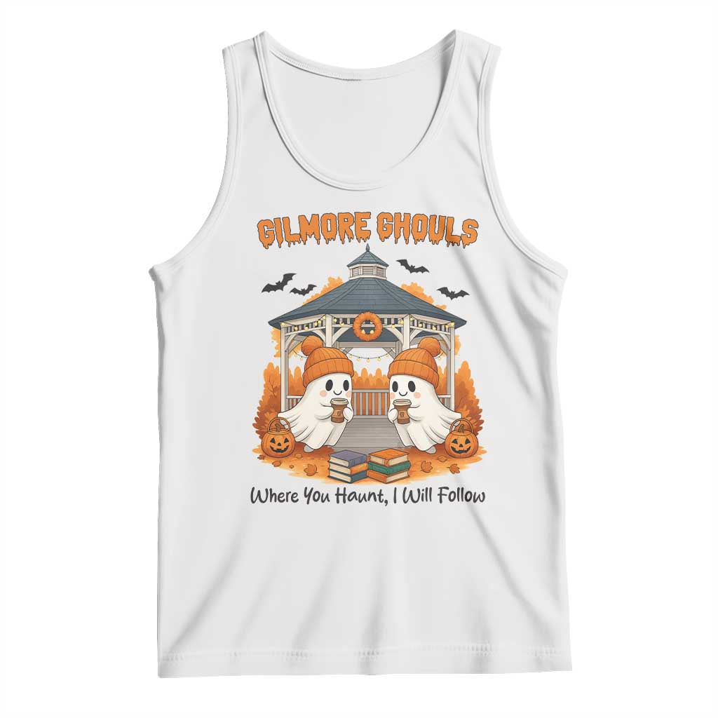 Cute Gilmore Ghouls Halloween Ghost Tank Top Cozy Fall Aesthetic with Pumpkin Spice and Books TS02 White Print Your Wear