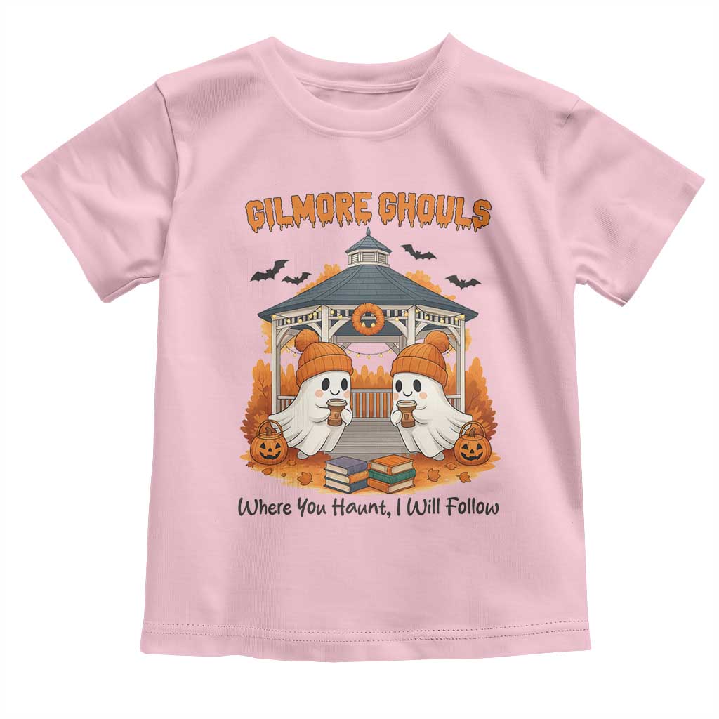 Cute Gilmore Ghouls Halloween Ghost Toddler T Shirt Cozy Fall Aesthetic with Pumpkin Spice and Books TS02 Light Pink Print Your Wear
