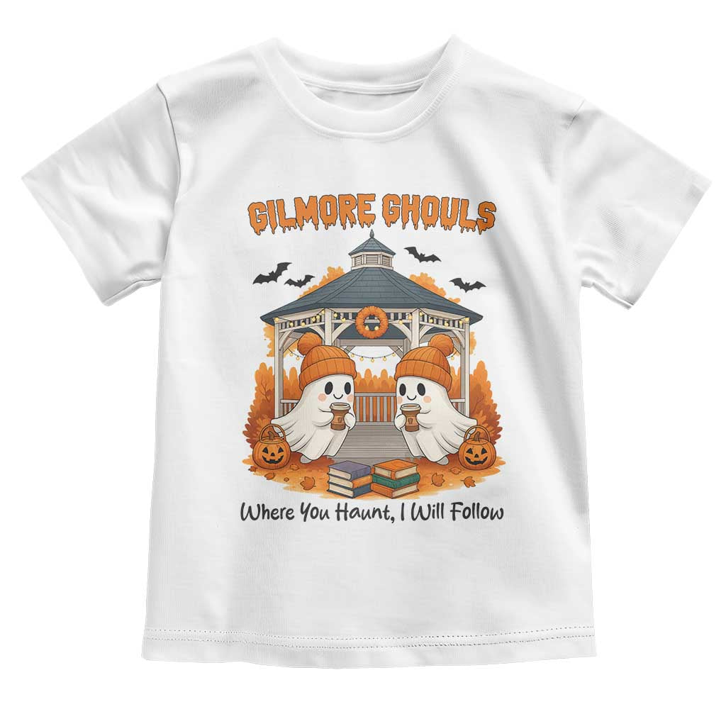 Cute Gilmore Ghouls Halloween Ghost Toddler T Shirt Cozy Fall Aesthetic with Pumpkin Spice and Books TS02 White Print Your Wear