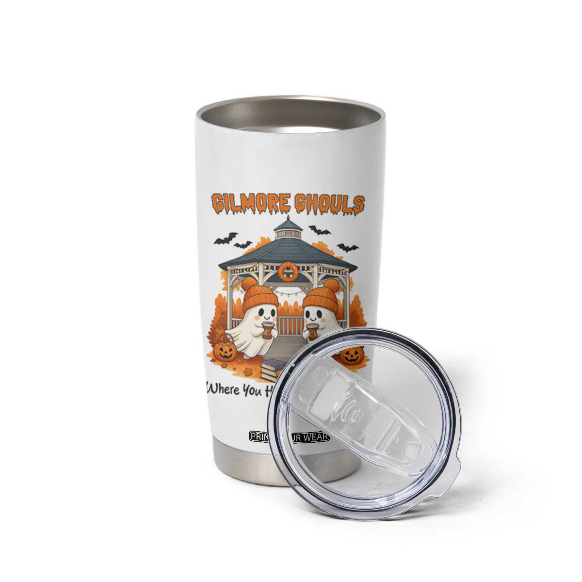 Cute Gilmore Ghouls Halloween Ghost Tumbler Cup Cozy Fall Aesthetic with Pumpkin Spice and Books TS02 Print Your Wear