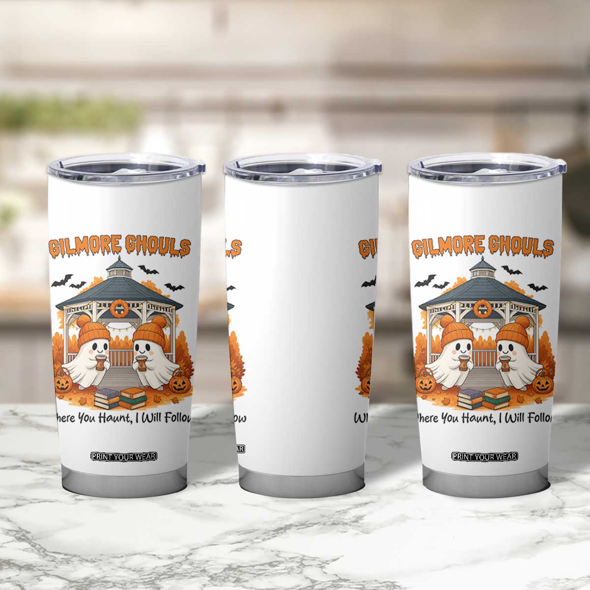 Cute Gilmore Ghouls Halloween Ghost Tumbler Cup Cozy Fall Aesthetic with Pumpkin Spice and Books TS02 Print Your Wear