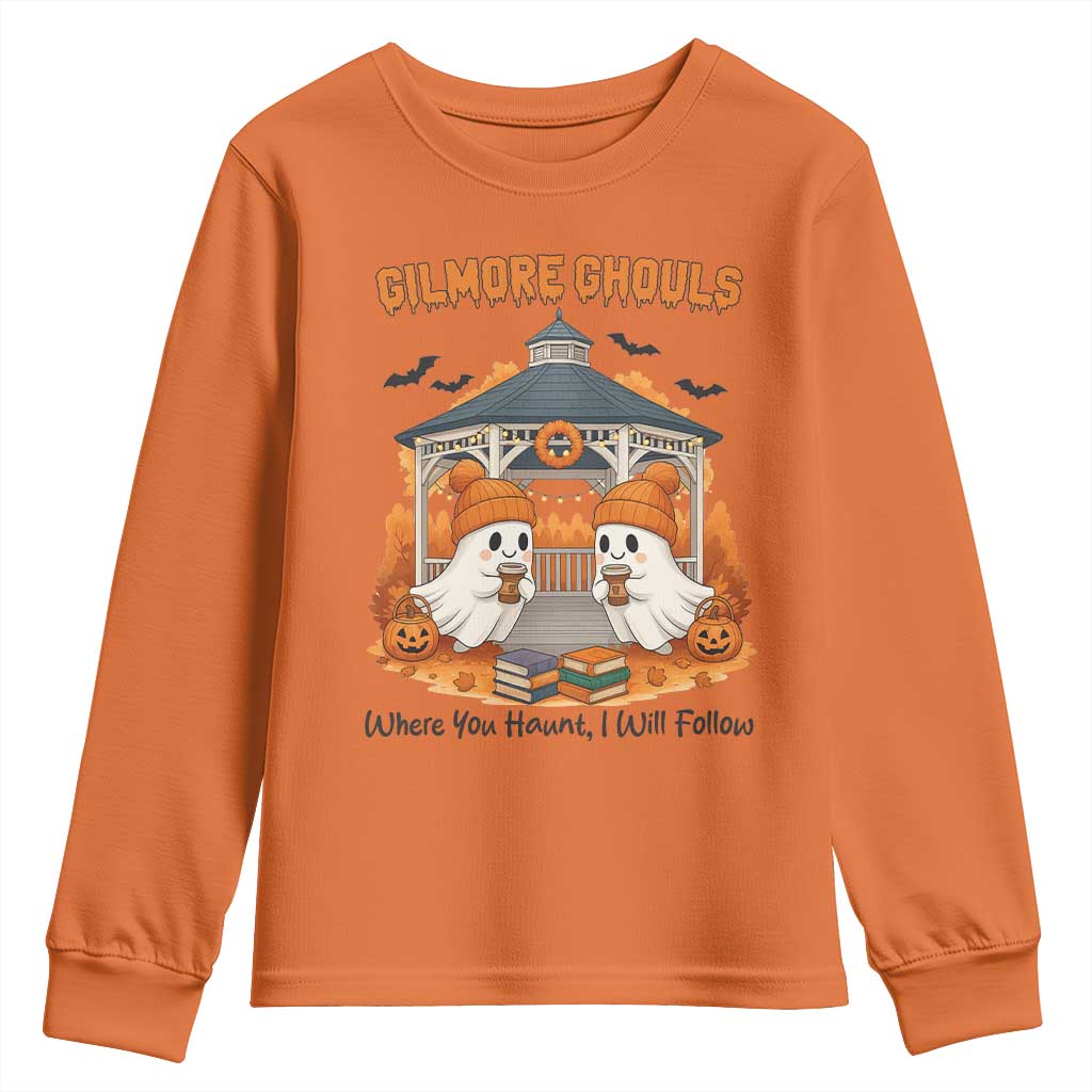 Cute Gilmore Ghouls Halloween Ghost Youth Sweatshirt Cozy Fall Aesthetic with Pumpkin Spice and Books TS02 Orange Print Your Wear